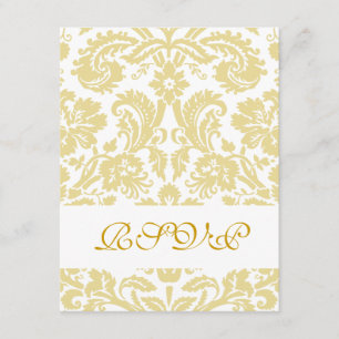 Gold Cream Floral Damask Hochzeitskarten RSVP Karte