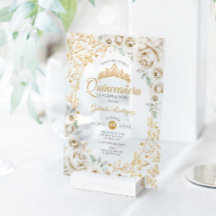 Gold Cream Floral Quinceañera