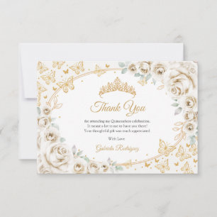 Gold Cream Floral Quinceañera Dankeskarte