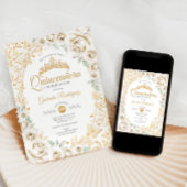 Gold Cream Floral Quinceanera Einladung