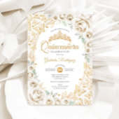 Gold Cream Floral Quinceanera Einladung