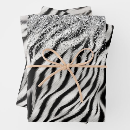 Gold Cream Glitzy Glitzer Zebra Print Geschenkpapier Set (Beispiel)