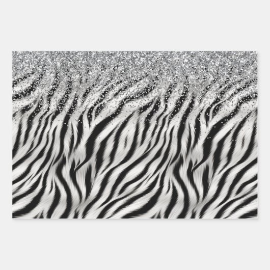 Gold Cream Glitzy Glitzer Zebra Print Geschenkpapier Set (Vorderseite)