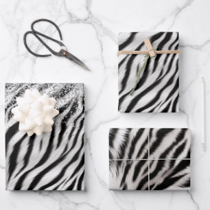 Gold Cream Glitzy Glitzer Zebra Print Geschenkpapier Set