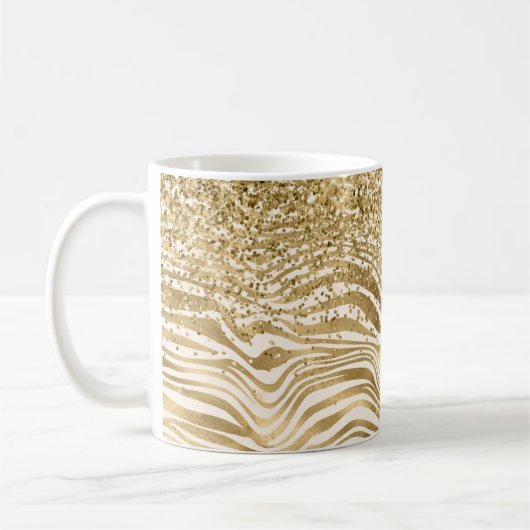Gold Cream Glitzy Glitzer Zebra Print Kaffeetasse (Links)