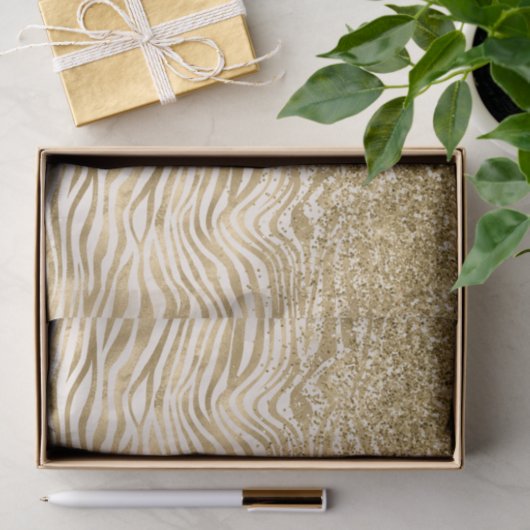 Gold Cream Glitzy Glitzer Zebra Print      Seidenpapier (Geschenk)