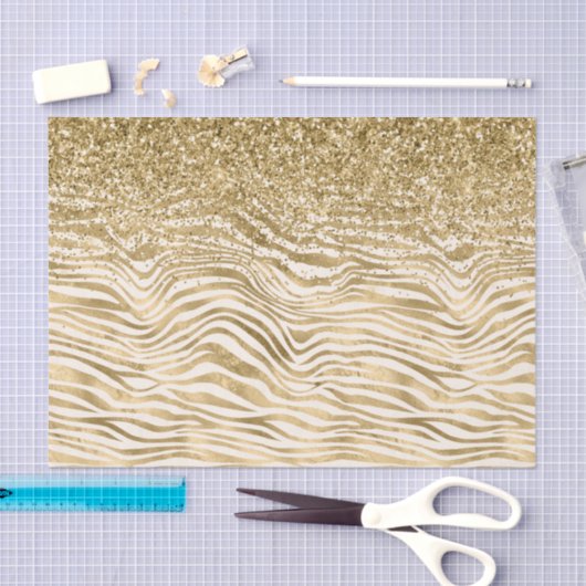 Gold Cream Glitzy Glitzer Zebra Print      Seidenpapier (Handwerk)