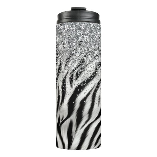 Gold Cream Glitzy Glitzer Zebra Print Thermosbecher (Vorderseite)