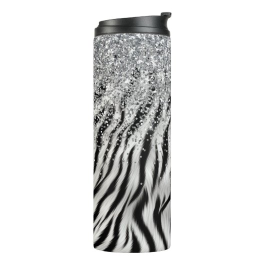 Gold Cream Glitzy Glitzer Zebra Print Thermosbecher (Nach links gedreht)