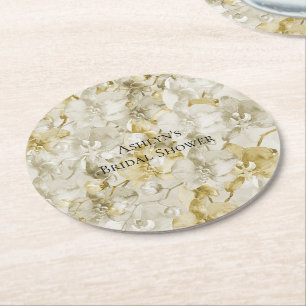 Gold Cream Orchid Blumen Brautparty Runder Pappuntersetzer
