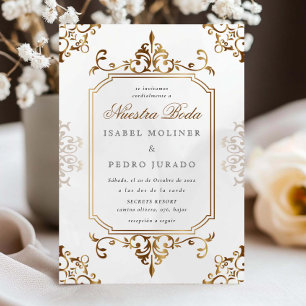 Gold Cream Ornament Vintage Nuestra Boda Hochzeit Einladung
