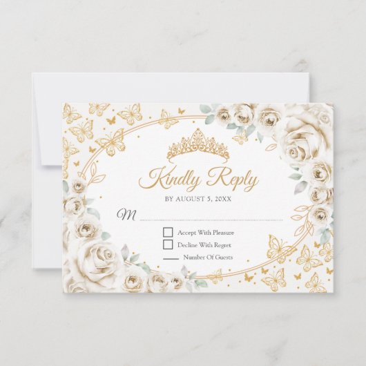 Gold Cream Quinceanera Reply RSVP Karte (Vorderseite)