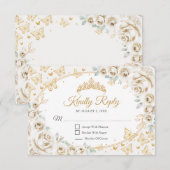 Gold Cream Quinceanera Reply RSVP Karte (Vorne/Hinten)
