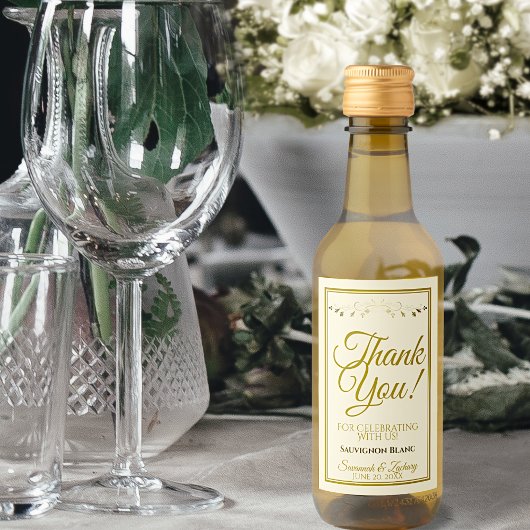 Gold & Cream Simple Elegante Wedding Danke Mini Weinetikett