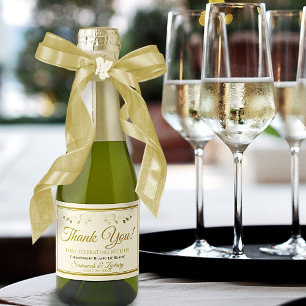 Gold & Cream Wedding Danke Mini Schaumweinetikett