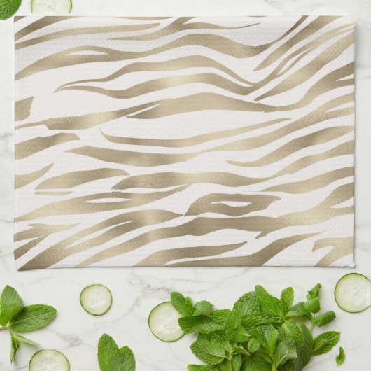 Gold Cream Zebra Print Geschirrtuch (Gefaltet)