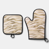 Gold Cream Zebra Print Ofenhandschuh & Topflappen-Set (Vorderseite)
