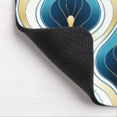 Gold, Creme, blau gefärbtes Ogee Art Deco Stil Mousepad (Ecke)