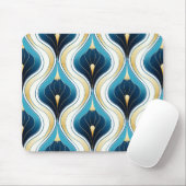 Gold, Creme, blau gefärbtes Ogee Art Deco Stil Mousepad (Mit Mouse)