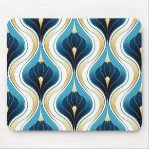 Gold, Creme, blau gefärbtes Ogee Art Deco Stil Mousepad
