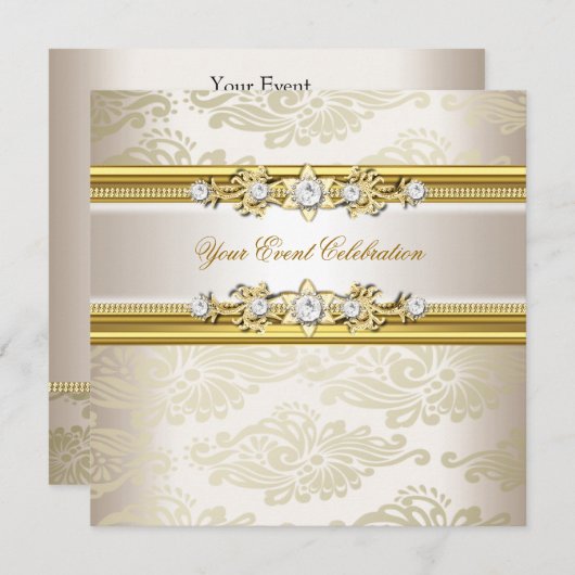 Gold Creme Embossed Look Elegantes Party Einladung (Vorne/Hinten)