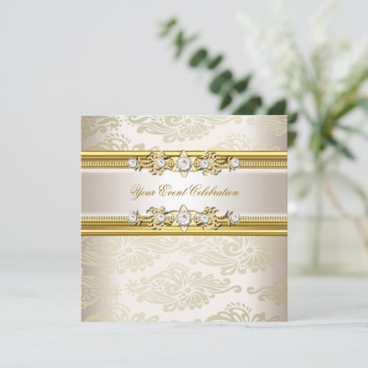 Gold Creme Embossed Look Elegantes Party Einladung (Stehend Vorderseite)