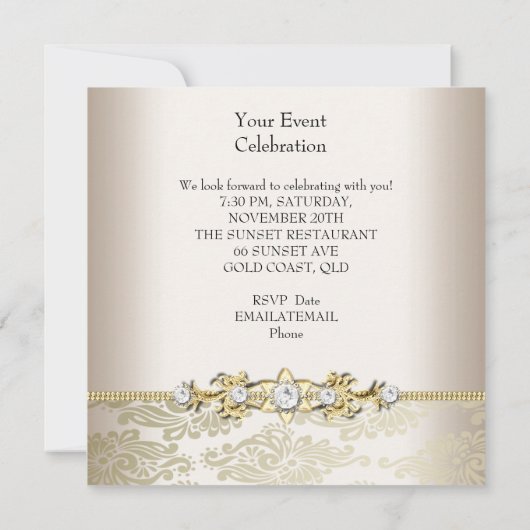 Gold Creme Embossed Look Elegantes Party Einladung (Rückseite)