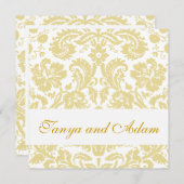 Gold, Creme Floral Damask Muster Einladung Hochzei (Vorne/Hinten)