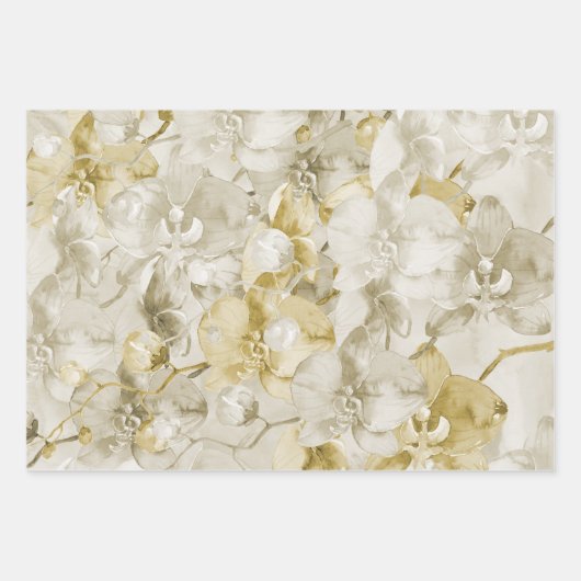 Gold Creme Orchid Blume Brautparty Geschenkpapier Set (Vorderseite 3)