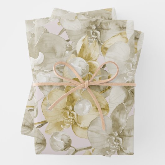 Gold Creme Orchid Blume Brautparty Geschenkpapier Set (Beispiel)