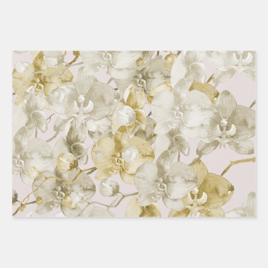 Gold Creme Orchid Blume Brautparty Geschenkpapier Set (Vorderseite)