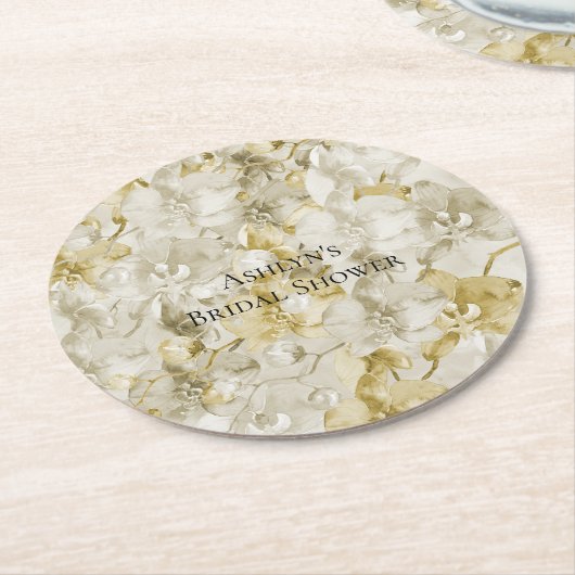 Gold Creme Orchid Blume Brautparty Runder Pappuntersetzer (Angewinkelt)