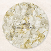 Gold Creme Orchid Blume Brautparty Runder Pappuntersetzer (Vorderseite)