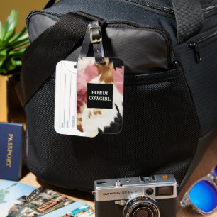 Gold Creme Pink Black Cowgirl Cowhide Gepäckanhänger