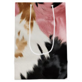 Gold Creme Pink Black Cowgirl Cowhide Mittlere Geschenktüte (Rückseite)
