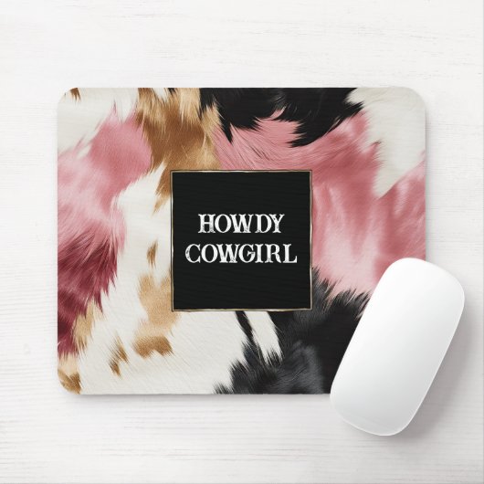 Gold Creme Pink Black Cowgirl Cowhide Mousepad (Mit Mouse)