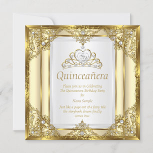 Gold Creme Weiße Perlen Prinzessin Quinceanera Einladung