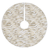 Gold Creme White Zebra Animal Print Polyester Weihnachtsbaumdecke (Vorderseite)