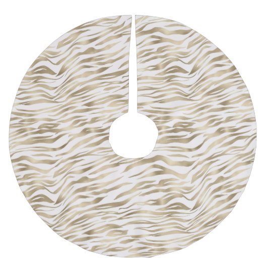 Gold Creme White Zebra Animal Print Polyester Weihnachtsbaumdecke (Vorderseite)