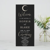 Gold Crescent Moon Celestial Black Wedding Program (Stehend Vorderseite)