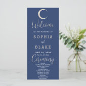 Gold Crescent Moon Celestial Blue Wedding Program (Stehend Vorderseite)