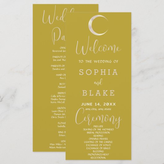 Gold Crescent Moon Celestial Gold Wedding Program (Vorne/Hinten)