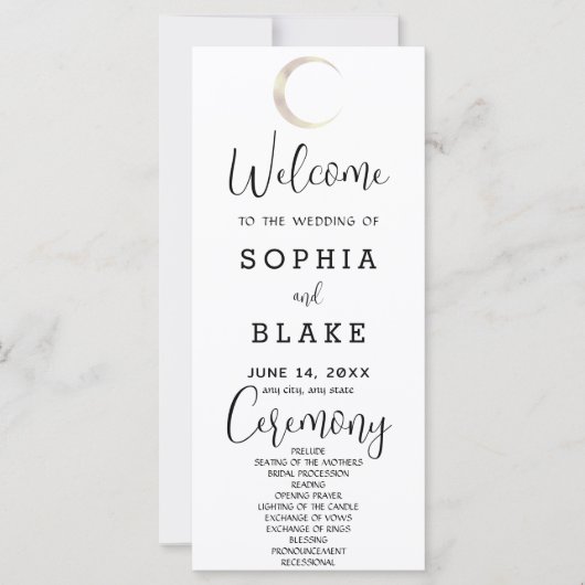 Gold Crescent Moon Celestial White Wedding Program (Vorderseite)