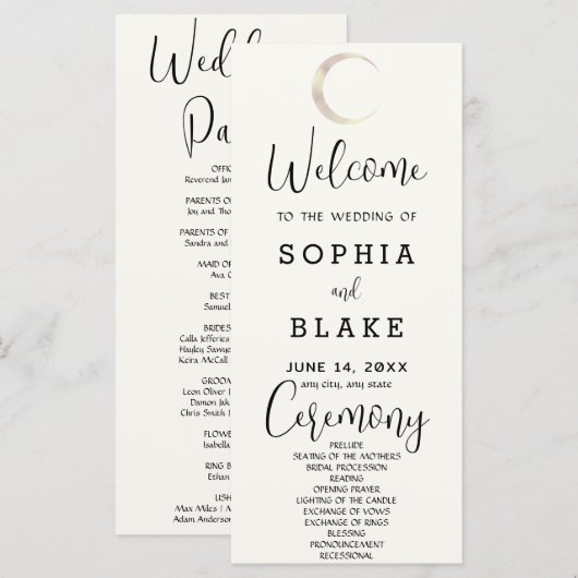 Gold Crescent Moon Celestial White Wedding Program (Vorne/Hinten)