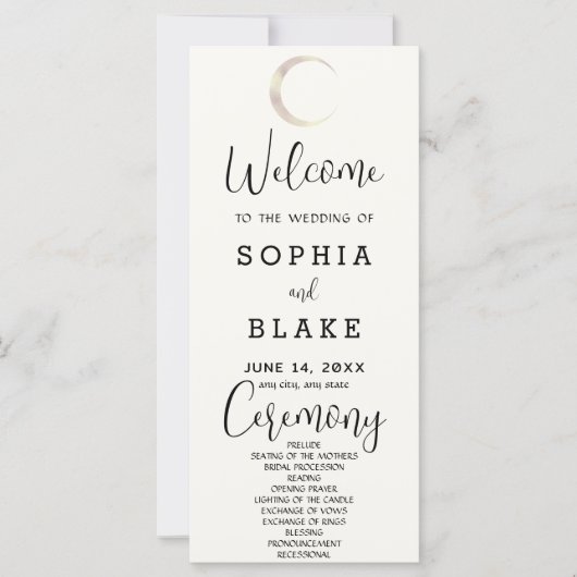 Gold Crescent Moon Celestial White Wedding Program (Vorderseite)