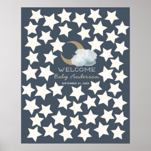 Gold Crescent Moon Midnight Blue Gästebuchsignatur Poster