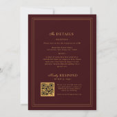 Gold Crest Monogram Burgundy All in One Wedding Einladung (Rückseite)