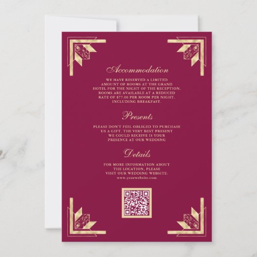 Gold Crest Monogram QR Code Magenta Wedding Einladung (Rückseite)