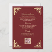 Gold Crest Monogram QR Code Marine Rot Hochzeit Einladung (Rückseite)
