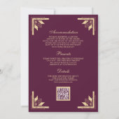 Gold Crest Monogram QR Code Plum Purple Wedding Einladung (Rückseite)